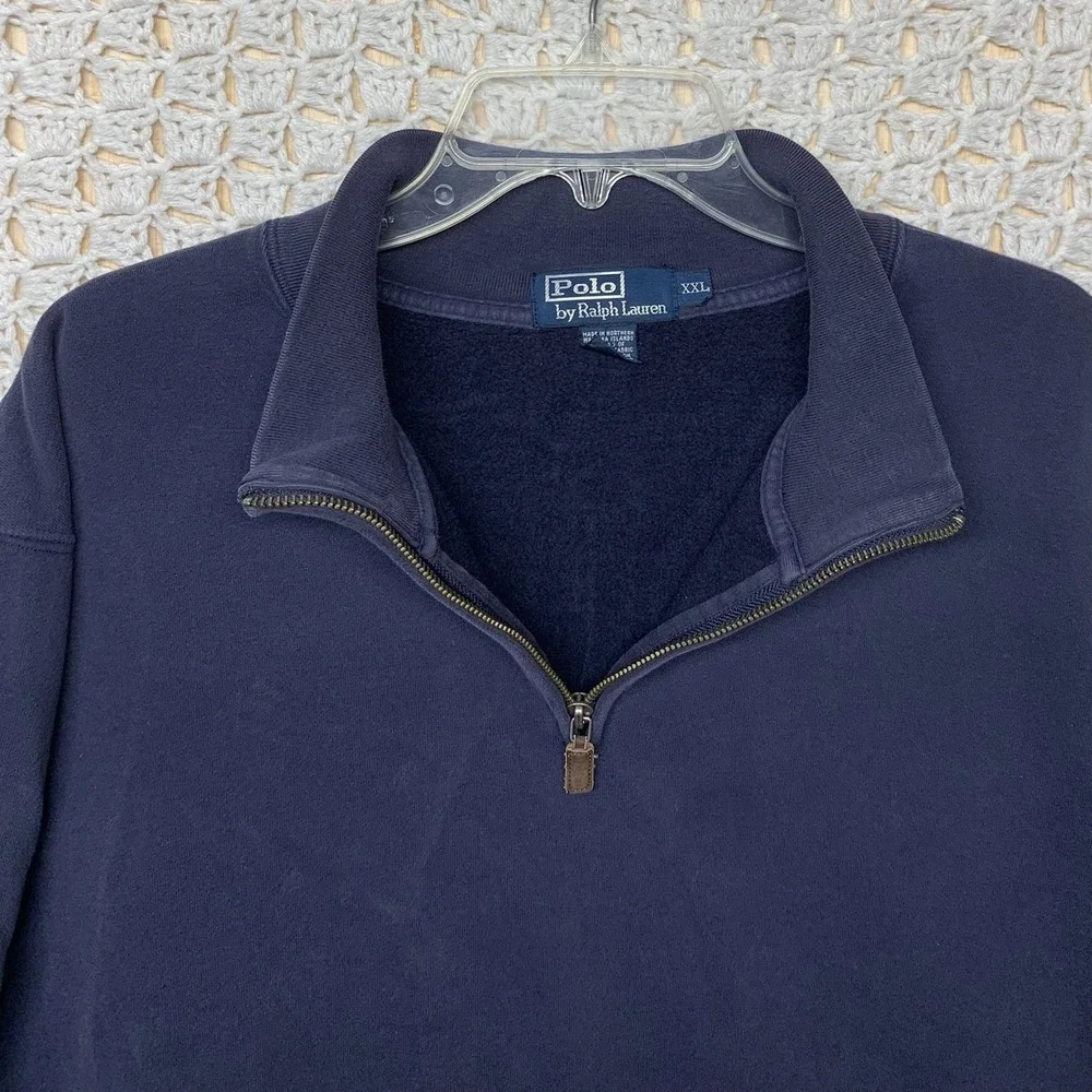 Polo Ralph Lauren‎ Sweater Fleece Mens 2XL Navy Blue Quarter Zip USA Vintage
